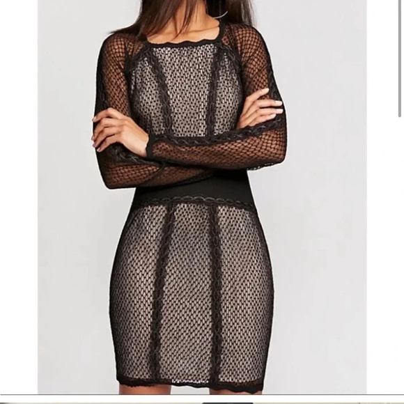 Free People Black Lace & Mesh Body-Con Dress - Picture 1 of 16